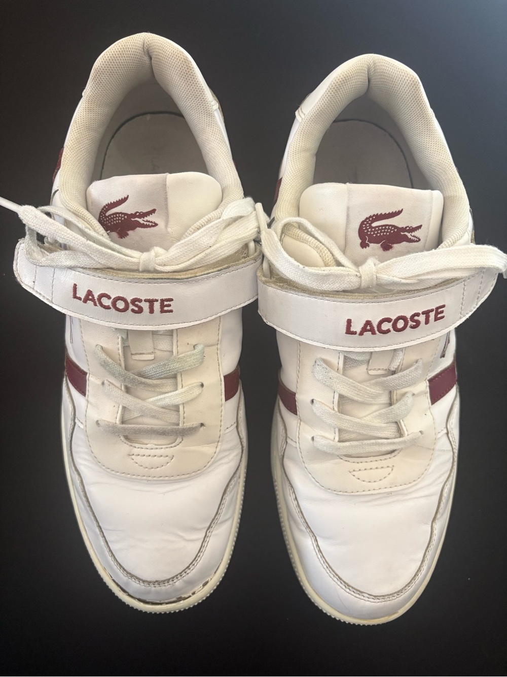 Lacoste White & Maroon Velcro Athletic Sneakers
